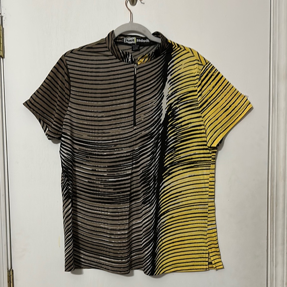 Jamie Sadock Black and Yellow Striped Blouse